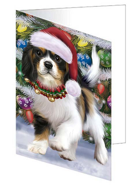Trotting in the Snow Cavalier King Charles Spaniel Dog Handmade Artwork Assorted Pets Greeting Cards and Note Cards with Envelopes for All Occasions and Holiday Seasons GCD70805
