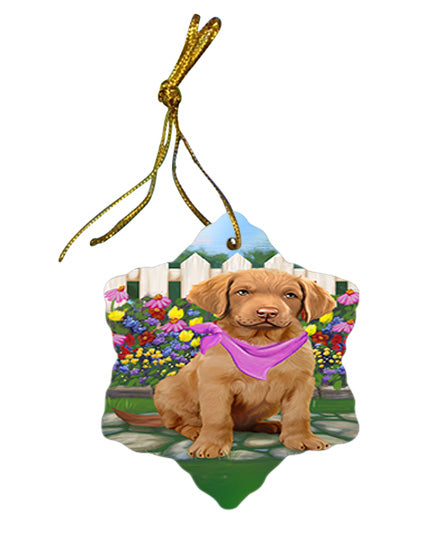 Spring Floral Chesapeake Bay Retriever Dog Star Porcelain Ornament SPOR49840