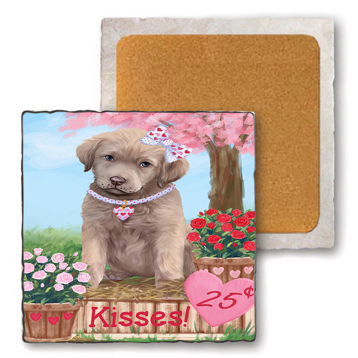 Rosie 25 Cent Kisses Chesapeake Bay Retriever Dog Set of 4 Natural Stone Marble Tile Coasters MCST51435