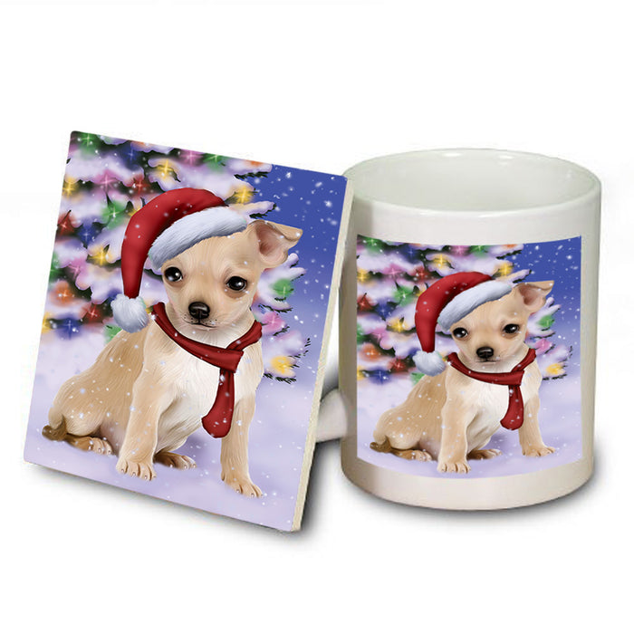 Winterland Wonderland Chihuahua Dog In Christmas Holiday Scenic Background  Mug and Coaster Set MUC53373