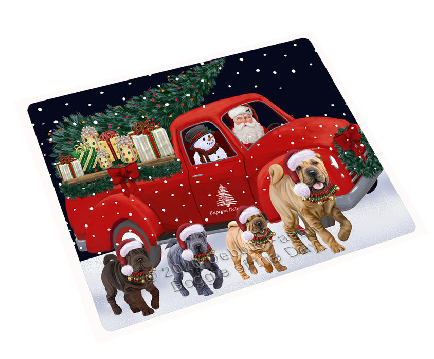 Christmas Express Delivery Red Truck Running Shar Pei Dogs Cutting Board - Easy Grip Non-Slip Dishwasher Safe Chopping Board Vegetables C77773