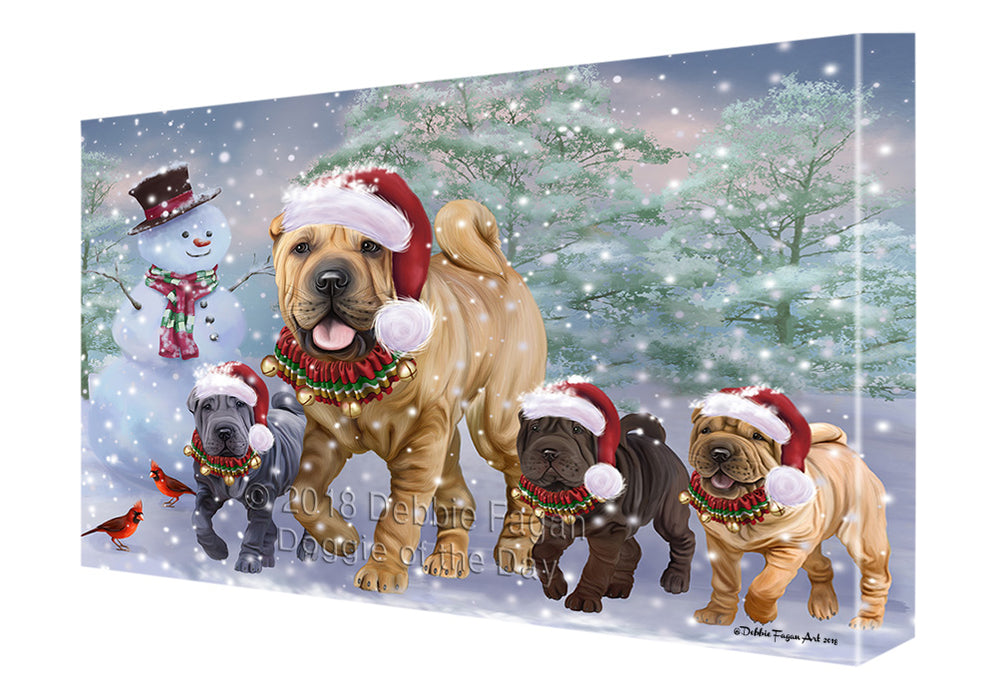 Christmas Running Family Chinese Shar Pei Dogs Canvas Print Wall Art Décor CVS136610