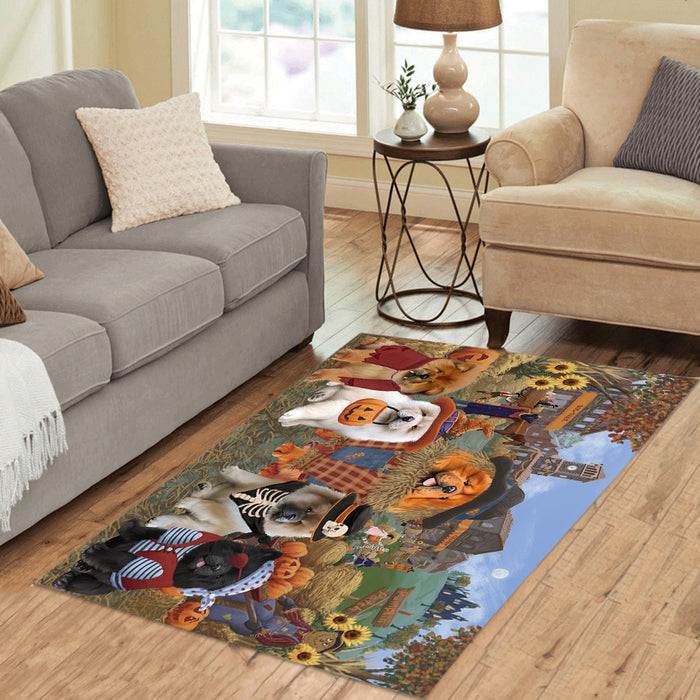 Halloween 'Round Town and Fall Pumpkin Scarecrow Both Chow Chow Dogs Area Rug