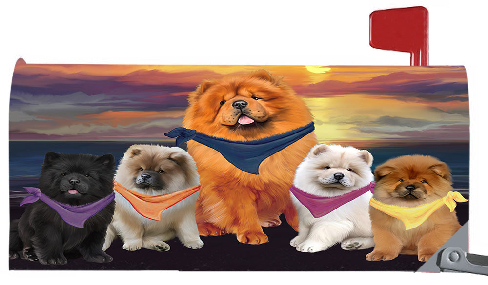 Family Sunset Portrait Chow Chow Dogs Magnetic Mailbox Cover MBC48465