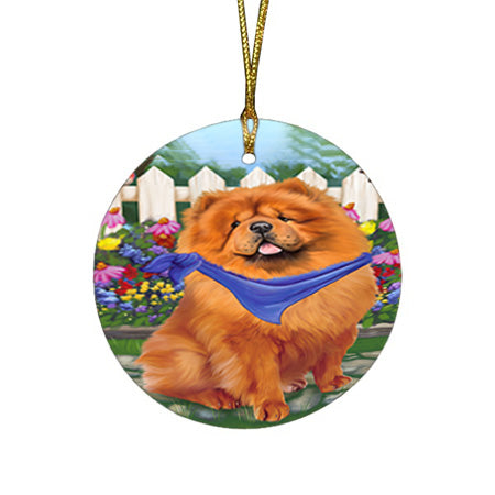Spring Floral Chow Chow Dog Round Flat Christmas Ornament RFPOR49846