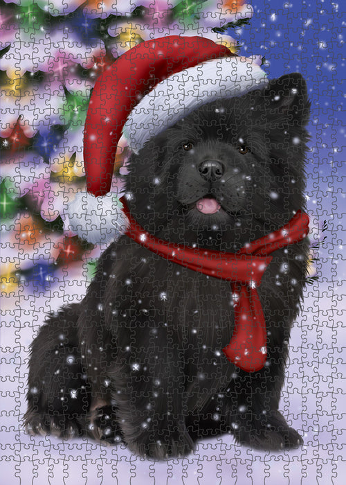Winterland Wonderland Chow Chow Dog In Christmas Holiday Scenic Background Puzzle with Photo Tin PUZL80692