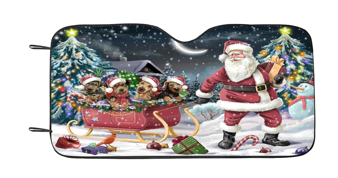 Santa Sled Dogs Christmas Happy Holidays Airedale Dogs Car Sun Shade