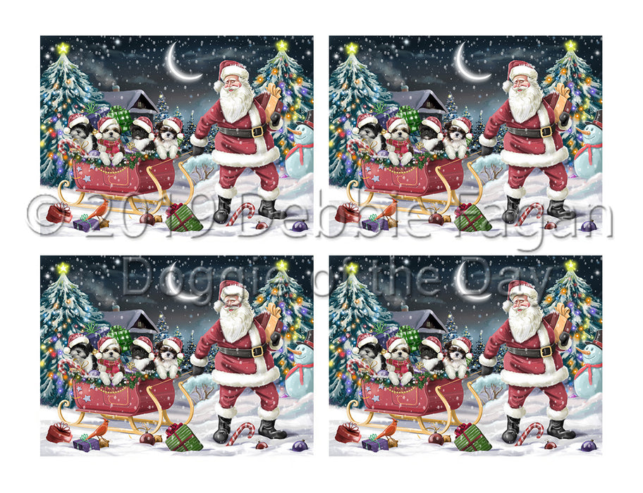 Santa Sled Dogs Christmas Happy Holidays Shih Tzu Dogs Placemat