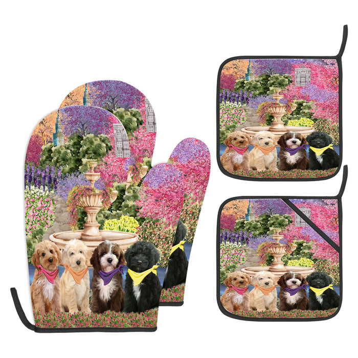 Cockapoo Oven Mitts and Pot Holder Set, Explore a Variety of Personalized Designs, Custom, Kitchen Gloves for Cooking with Potholders, Pet and Dog Gift Lovers
