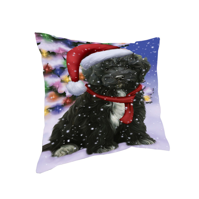 Winterland Wonderland Cockapoo Dog In Christmas Holiday Scenic Background Pillow PIL71604