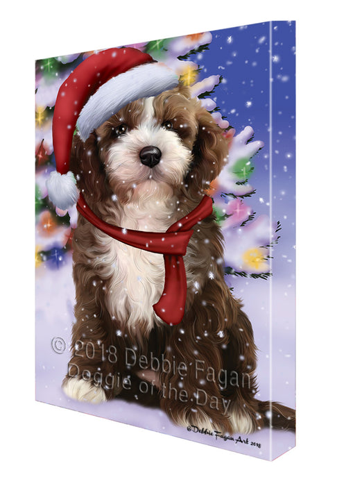 Winterland Wonderland Cockapoo Dog In Christmas Holiday Scenic Background Canvas Print Wall Art Décor CVS101573