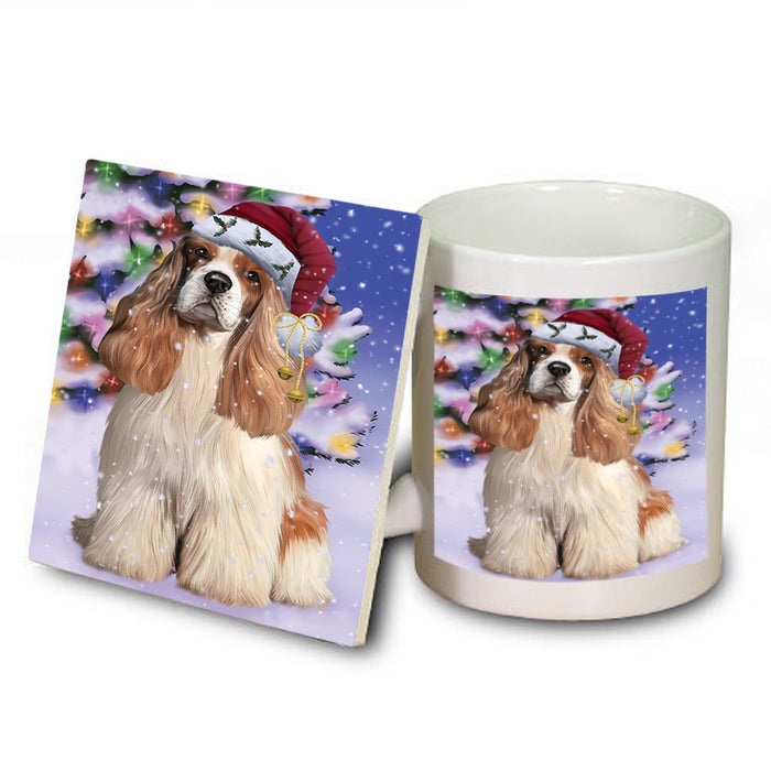 Winterland Wonderland Cocker Spaniel Dog In Christmas Holiday Scenic Background Mug and Coaster Set MUC53741