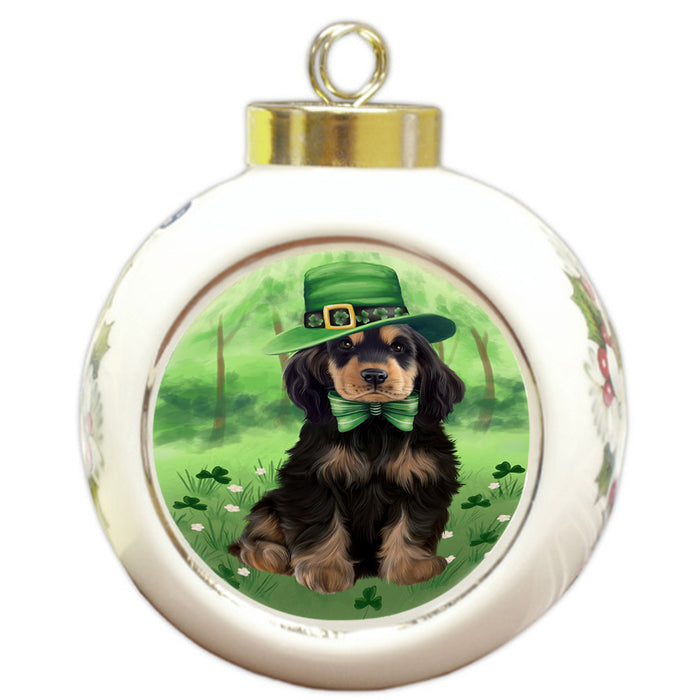 St. Patricks Day Irish Portrait Cocker Spaniel Dog Round Ball Christmas Ornament RBPOR58127