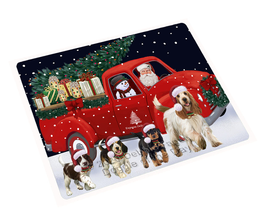 Christmas Express Delivery Red Truck Running Cocker Spaniel Dogs Cutting Board - Easy Grip Non-Slip Dishwasher Safe Chopping Board Vegetables C77782