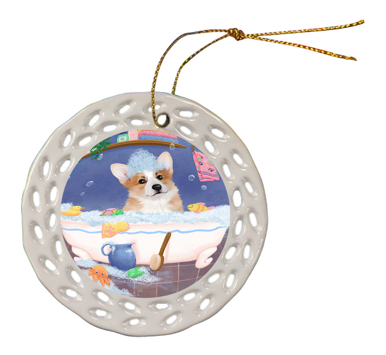 Rub A Dub Dog In A Tub Corgi Dog Doily Ornament DPOR58251