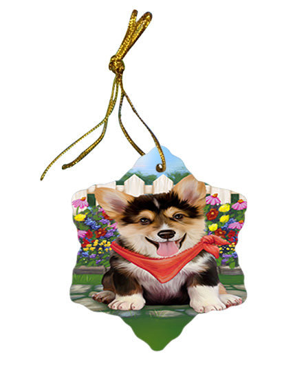 Spring Floral Corgi Dog Star Porcelain Ornament SPOR49856