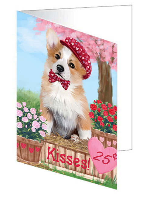 Rosie 25 Cent Kisses Corgi Dog Handmade Artwork Assorted Pets Greeting Cards and Note Cards with Envelopes for All Occasions and Holiday Seasons GCD72080