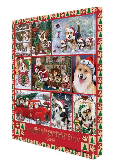 Love is Being Owned Christmas Corgi Dog Canvas Wall Art - Premium Quality Ready to Hang Room Decor Wall Art Canvas - Unique Animal Printed Digital Painting for Decoration