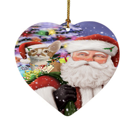 Santa Carrying Cornish Red Cat and Christmas Presents Heart Christmas Ornament HPOR55860