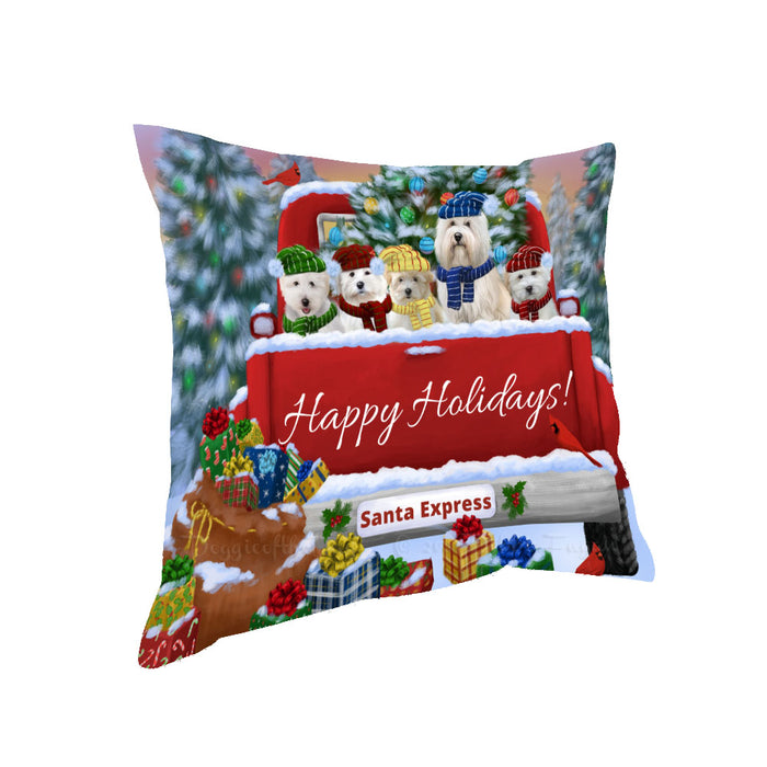 Christmas Red Truck Travlin Home for the Holidays Coton De Tulear Dogs Pillow with Top Quality High-Resolution Images - Ultra Soft Pet Pillows for Sleeping - Reversible & Comfort - Ideal Gift for Dog Lover - Cushion for Sofa Couch Bed - 100% Polyester
