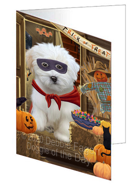 Enter at Your Own Risk Halloween Trick or Treat Coton De Tulear Dogs Handmade Artwork Assorted Pets Greeting Cards and Note Cards with Envelopes for All Occasions and Holiday Seasons