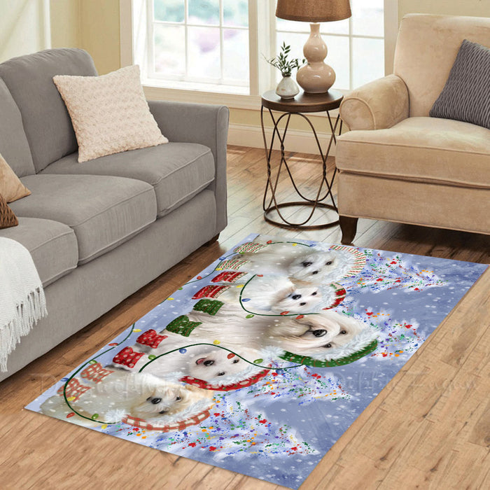 Christmas Lights and Coton De Tulear Dogs Area Rug - Ultra Soft Cute Pet Printed Unique Style Floor Living Room Carpet Decorative Rug for Indoor Gift for Pet Lovers