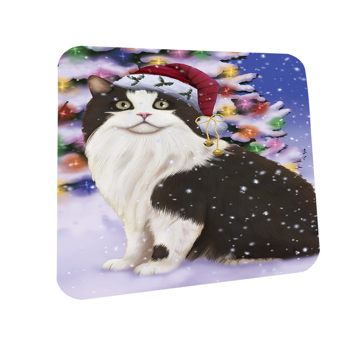 Winterland Wonderland Cymric Cat In Christmas Holiday Scenic Background Coasters Set of 4 CST55662