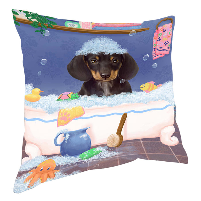 Rub A Dub Dog In A Tub Dachshund Dog Pillow with Top Quality High-Resolution Images - Ultra Soft Pet Pillows for Sleeping - Reversible & Comfort - Ideal Gift for Dog Lover - Cushion for Sofa Couch Bed - 100% Polyester, PILA90541