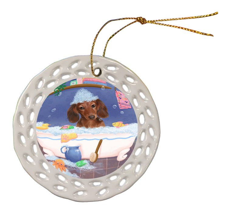 Rub A Dub Dog In A Tub Dachshund Dog Doily Ornament DPOR58254