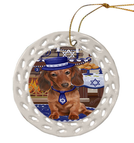 Happy Hanukkah Dachshund Dog Ceramic Doily Ornament DPOR57671