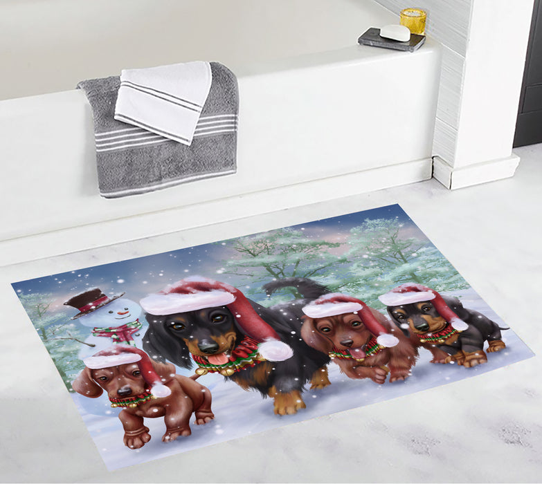 Christmas Running Fammily Dachshund Dogs Bath Mat