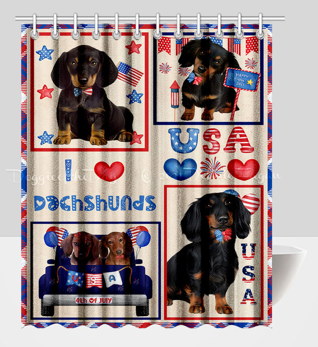 4th of July Independence Day I Love USA Dachshund Dogs Shower Curtain Pet Painting Bathtub Curtain Waterproof Polyester One-Side Printing Decor Bath Tub Curtain for Bathroom with Hooks