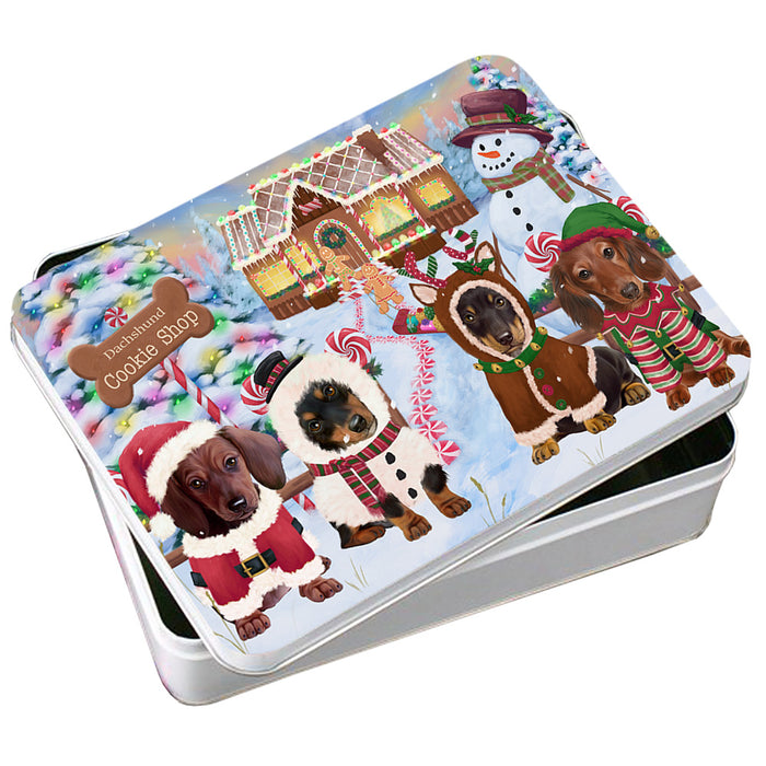 Holiday Gingerbread Cookie Shop Dachshunds Dog Photo Storage Tin PITN56174