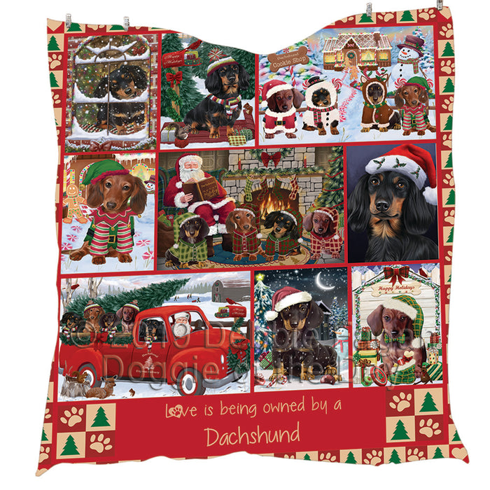 Love is Being Owned Christmas Dachshund Dogs Quilt