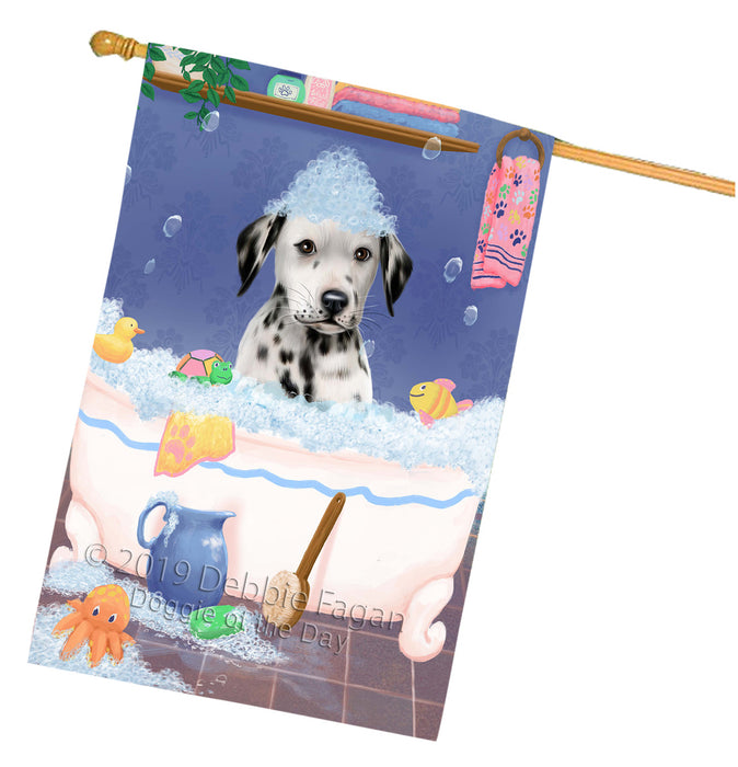 Rub A Dub Dog In A Tub Dalmatian Dog House Flag FLG66276