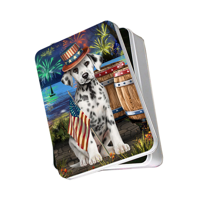 4th of July Independence Day Fireworks Dalmatian Dog at the Lake Photo Storage Tin PITN51143
