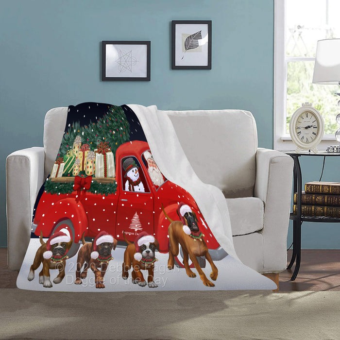 Christmas Express Delivery Red Truck Running Boxer Dogs Blanket BLNKT141798