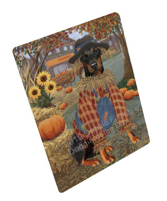 Halloween 'Round Town And Fall Pumpkin Scarecrow Both Doberman Dogs Large Refrigerator / Dishwasher Magnet RMAG104766