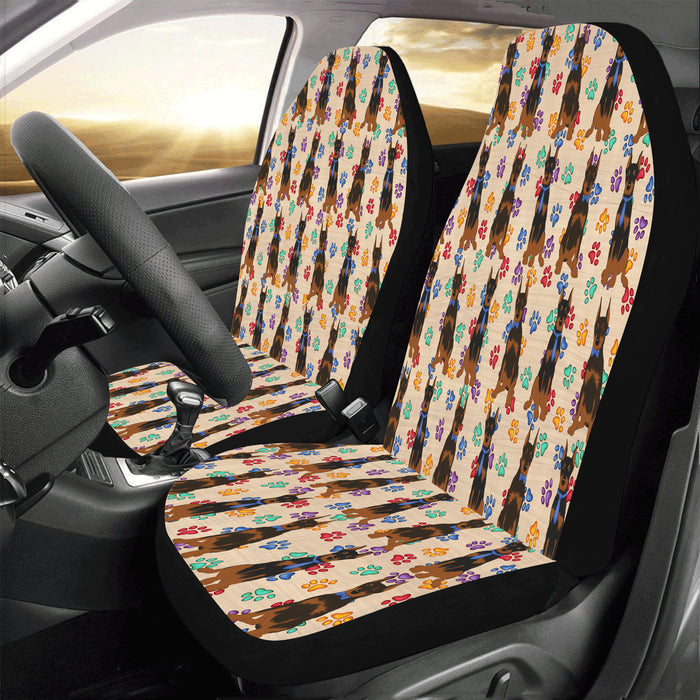 Rainbow Paw Print Doberman Dogs Blue Car Seat Covers (Set of 2)
