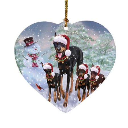 Christmas Running Family Doberman Pinschers Dog Heart Christmas Ornament HPOR55824