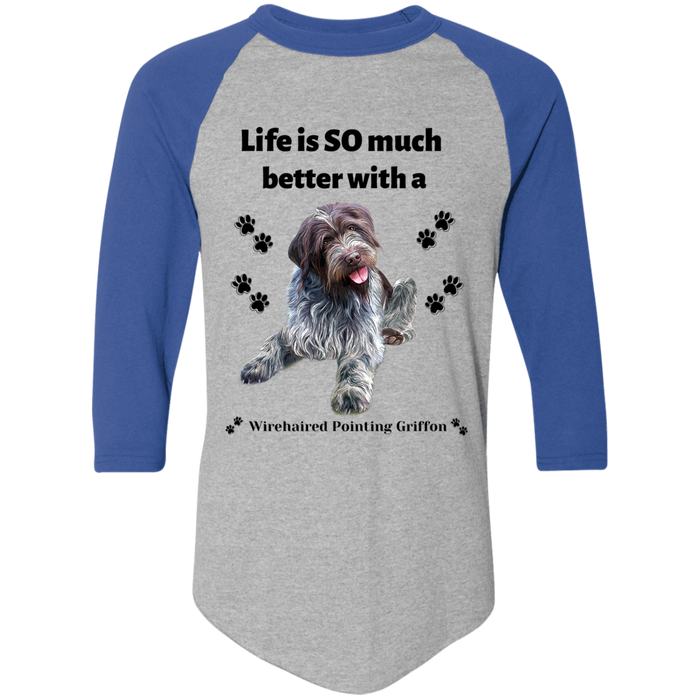 Men's Colorblock Raglan Jersey Life is Better Wirehaired Pointing Griffon Dog