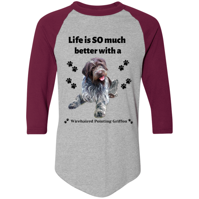 Men's Colorblock Raglan Jersey Life is Better Wirehaired Pointing Griffon Dog