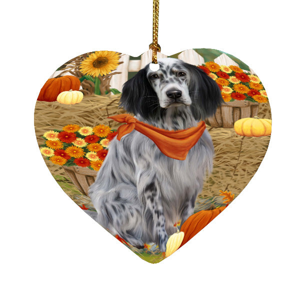 Fall Pumpkin Autumn Greeting English Setter Dog Heart Christmas Ornament HPORA59260