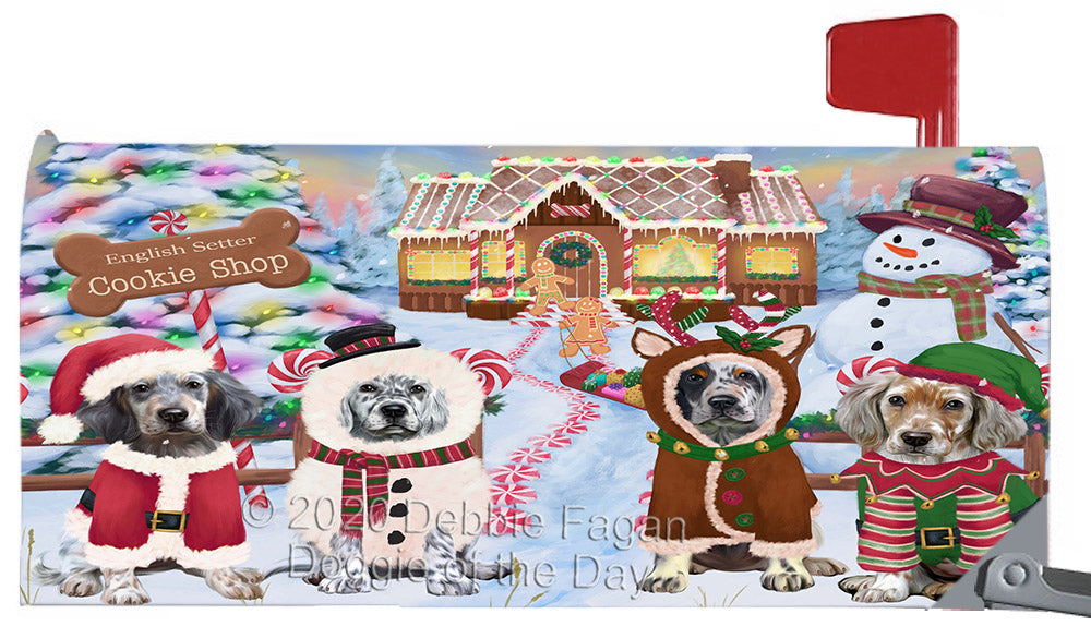 Christmas Gingerbread Cookie Shop English Setter Dogs Magnetic Mailbox Cover Both Sides Pet Theme Printed Decorative Letter Box Wrap Case Postbox Thick Magnetic Vinyl Material