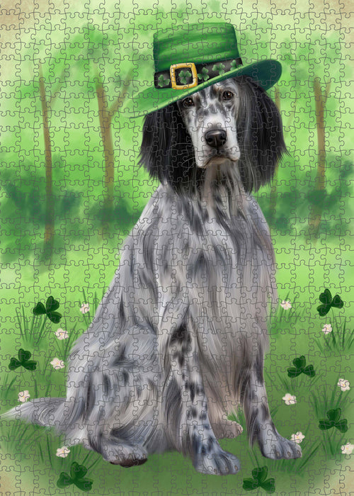 St. Patrick's Day English Setter Dog Portrait Jigsaw Puzzle for Adults Animal Interlocking Puzzle Game Unique Gift for Dog Lover's with Metal Tin Box PZL1028