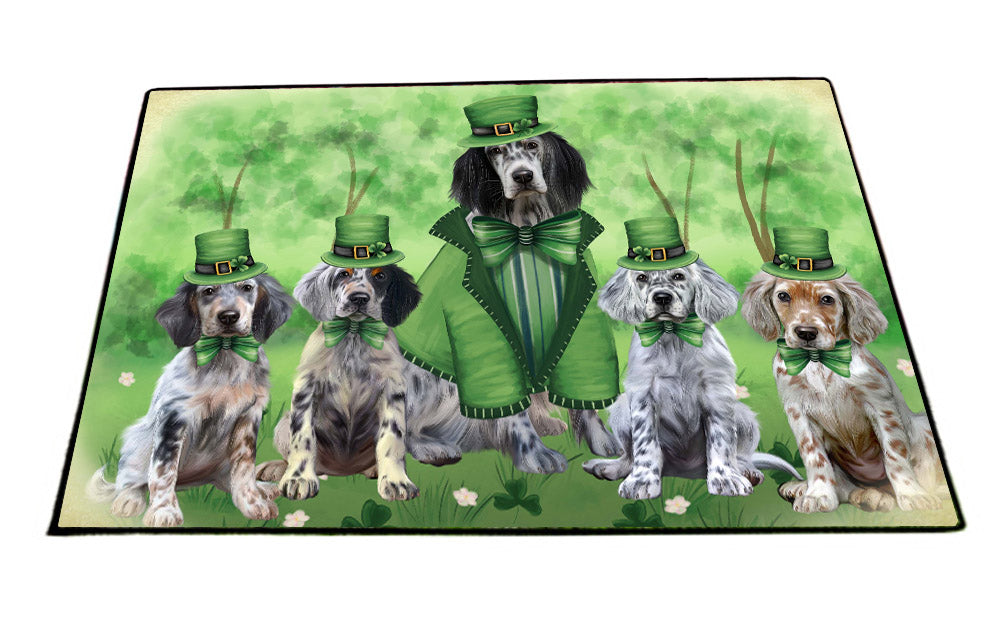 St. Patrick's Day Family English Setter Dogs Floor Mat- Anti-Slip Pet Door Mat Indoor Outdoor Front Rug Mats for Home Outside Entrance Pets Portrait Unique Rug Washable Premium Quality Mat