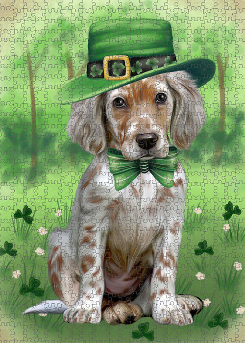 St. Patrick's Day English Setter Dog Portrait Jigsaw Puzzle for Adults Animal Interlocking Puzzle Game Unique Gift for Dog Lover's with Metal Tin Box PZL1032
