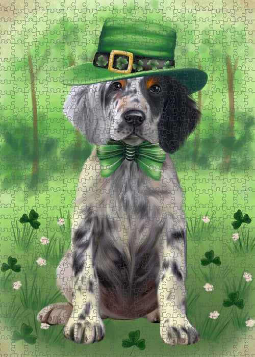 St. Patrick's Day English Setter Dog Portrait Jigsaw Puzzle for Adults Animal Interlocking Puzzle Game Unique Gift for Dog Lover's with Metal Tin Box PZL1030