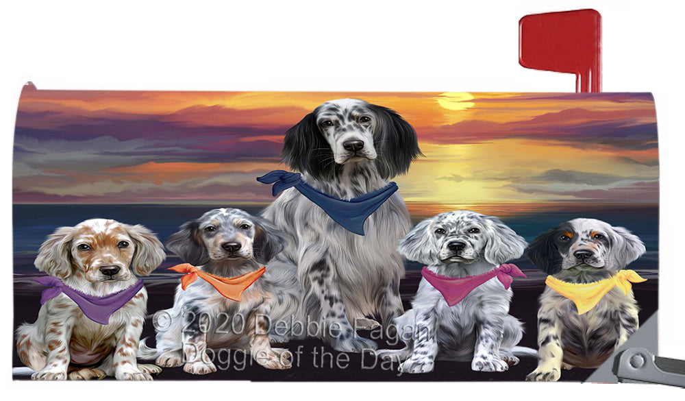 Family Sunset Portrait English Setter Dogs Magnetic Mailbox Cover Both Sides Pet Theme Printed Decorative Letter Box Wrap Case Postbox Thick Magnetic Vinyl Material