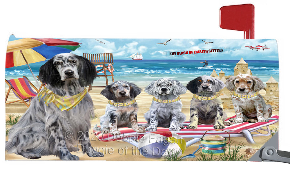 Pet Friendly Beach English Setter Dogs Magnetic Mailbox Cover Both Sides Pet Theme Printed Decorative Letter Box Wrap Case Postbox Thick Magnetic Vinyl Material